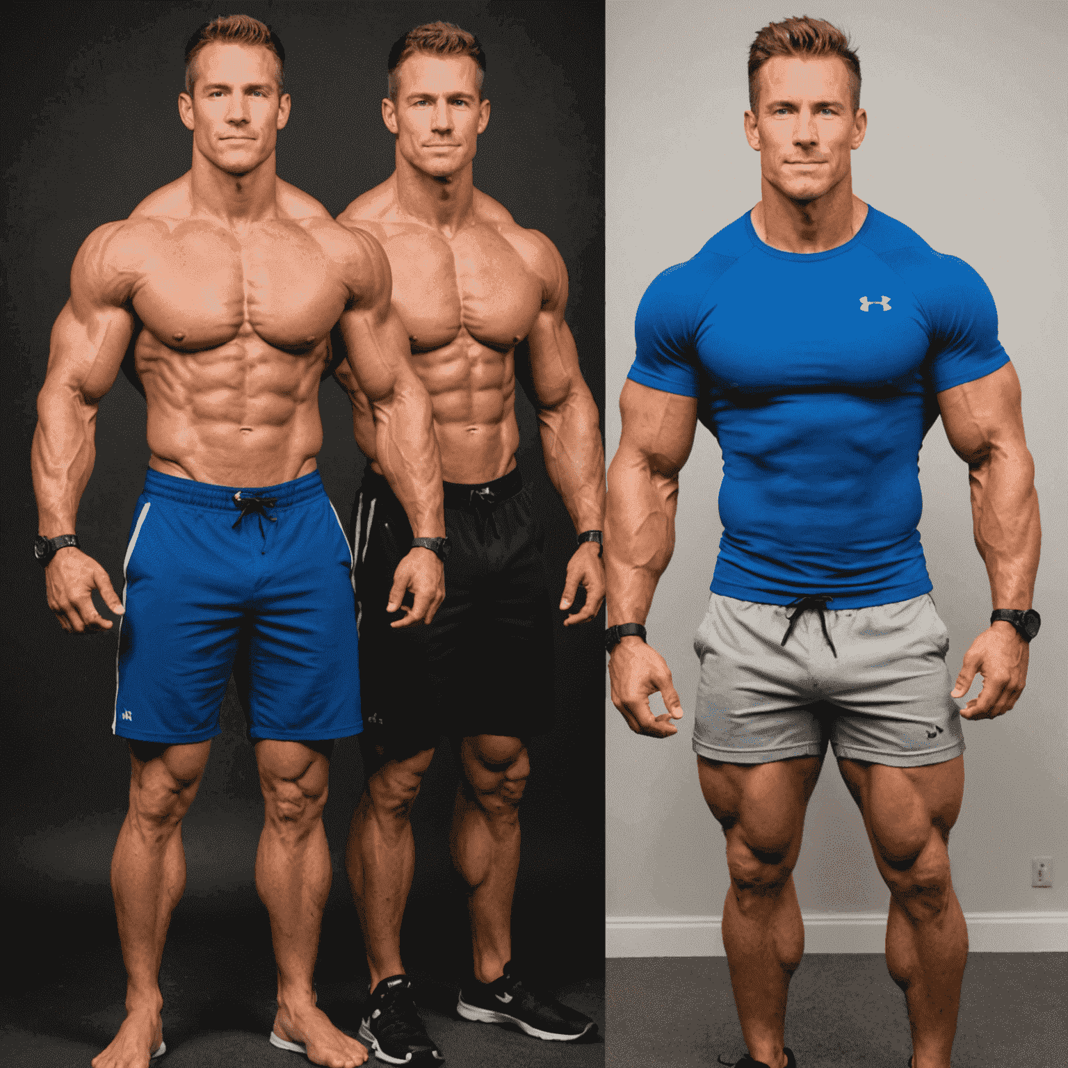 Before and after photos of Mike, showcasing significant muscle gain and improved physique