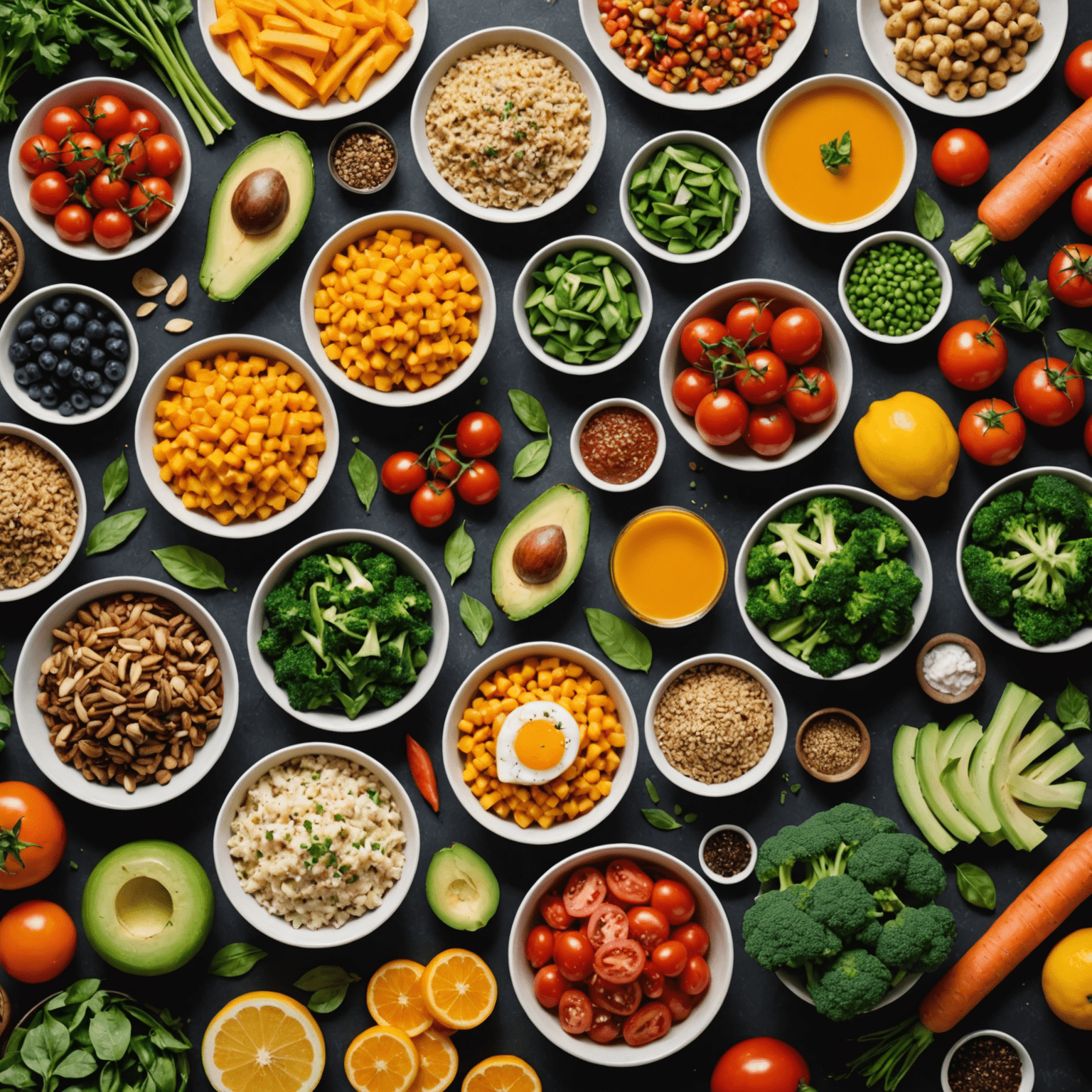 A colorful spread of nutritious foods tailored for athletes, including lean proteins, complex carbohydrates, and nutrient-rich vegetables