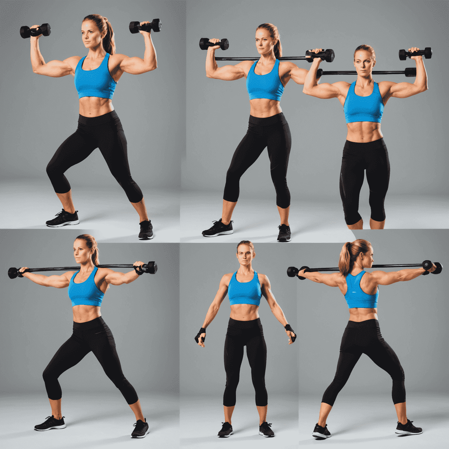 Photos of Emma performing various exercises, showing improved mobility and strength