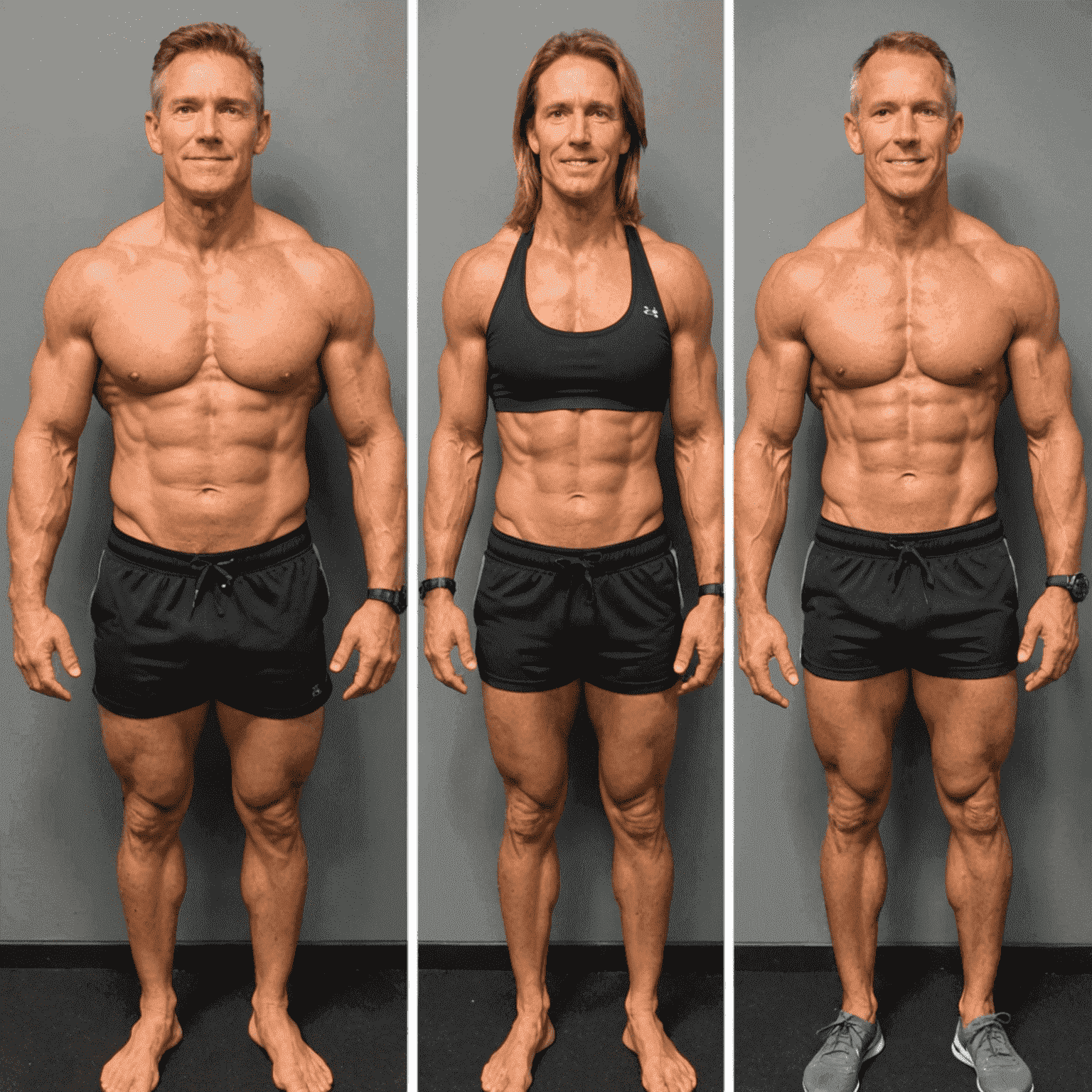 Before and after photos of clients who have achieved significant fitness transformations, showing increased muscle tone and confidence