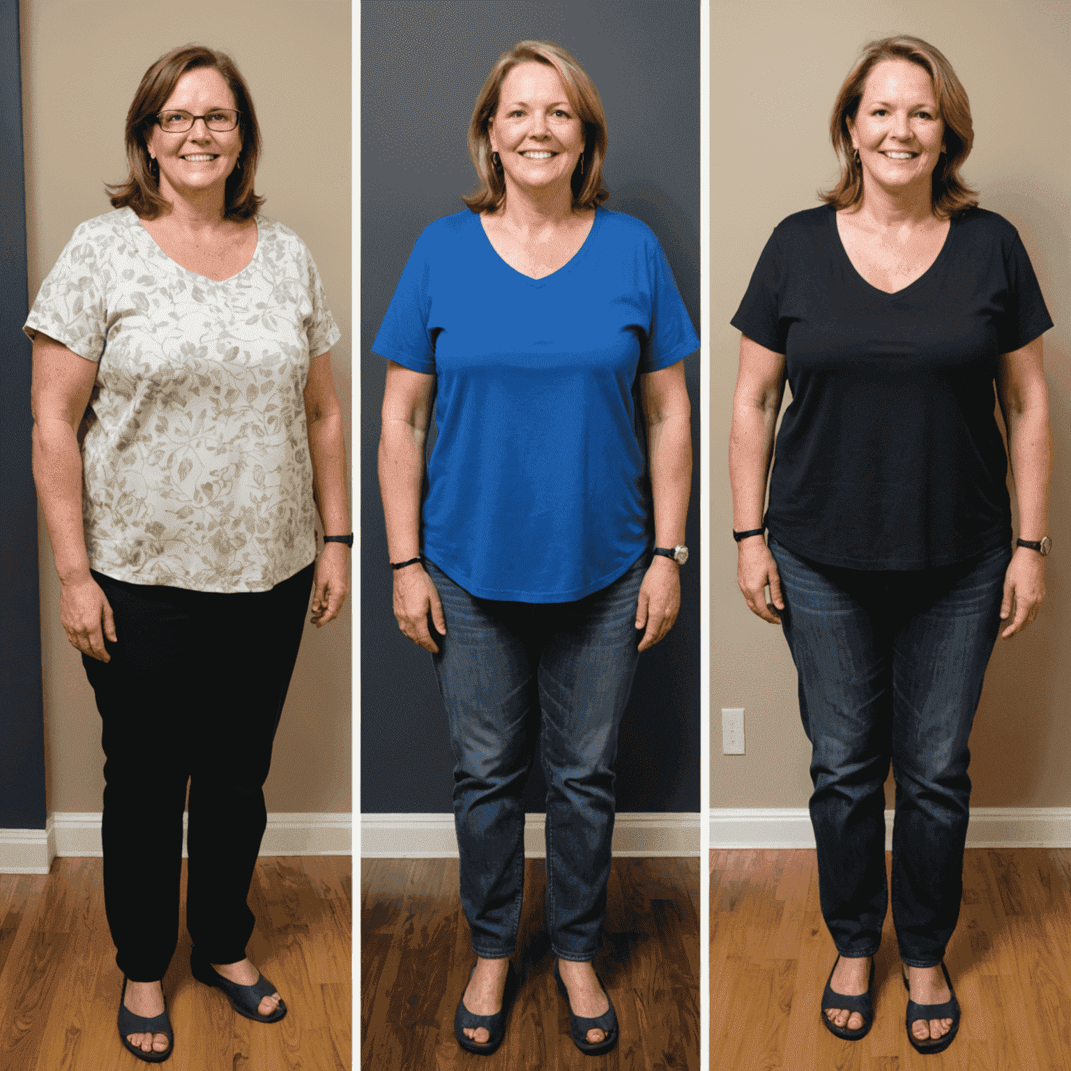 Before and after photos of a client who lost 50 pounds through our weight loss program