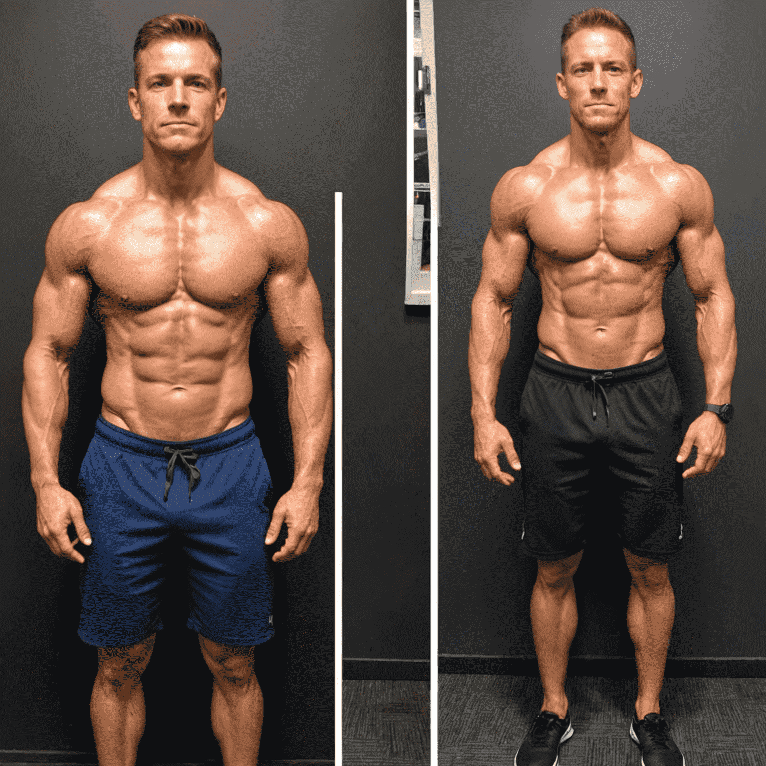 Before and after photos of a client who gained 15 pounds of muscle through our muscle building program