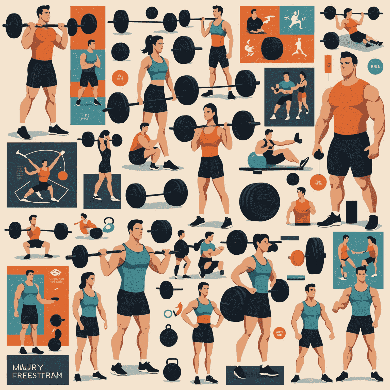 A collage of various fitness activities including weightlifting, cardio, and sports-specific training